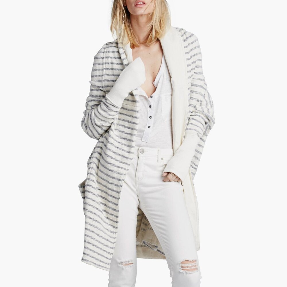 Free People Long Island Stripe Hooded Cardigan Sweater Oversized Jacket